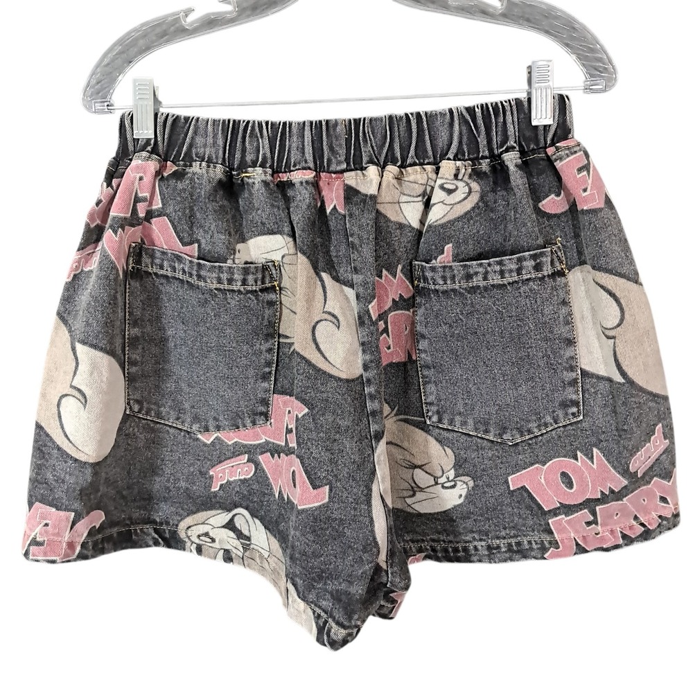 Tom and Jerry Oversized Baggy Denim Shorts Patchwork Faded Y2K Harajuku Small - Picture 2 of 8